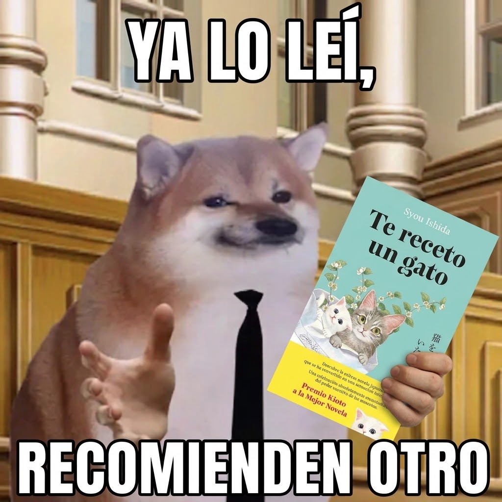 Sticker: un perro de traje con un libro, «Ya lo leí, recomienden otro»